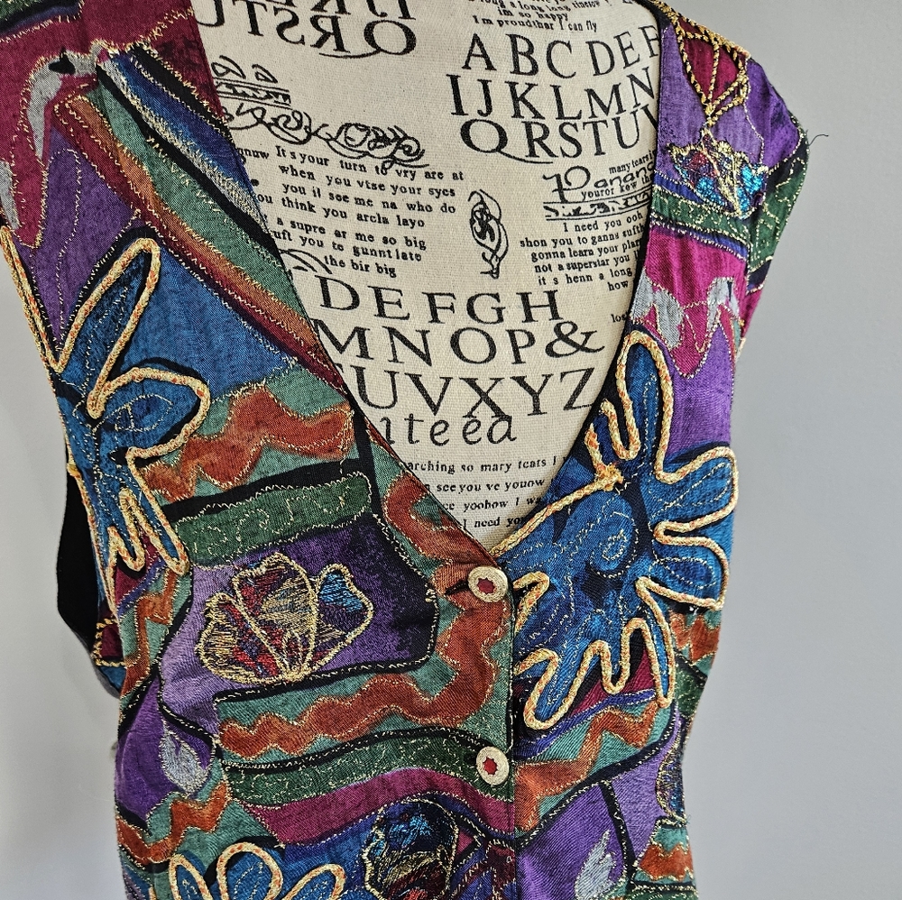 Vintage Tacky 1980s AJ Glittery Patchwork  Vest